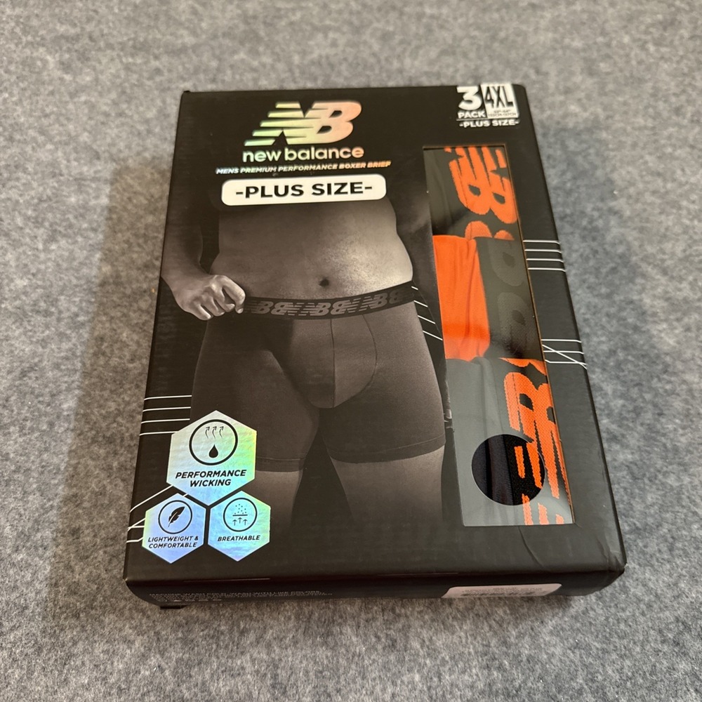 New Balance Men's Premium Performance Boxer Briefs 3-Pack Size 4XL, 52"-54"